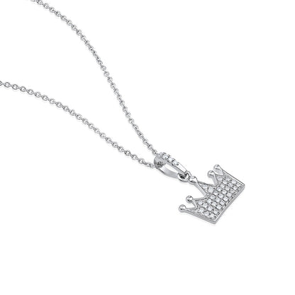 Solid Gold 0.2ct Natural Diamond Crown Charm Pendant Necklace