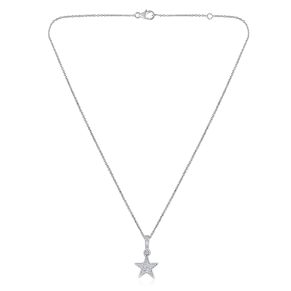 Solid Gold Natural Diamond Star Charm Necklace