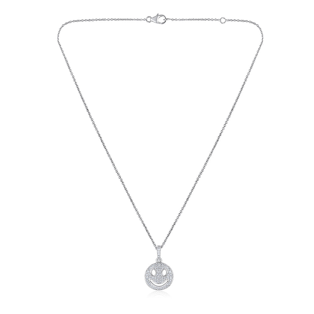 Solid Gold 0.4ct Natural Diamond Smily Face Charm Pendant Necklace