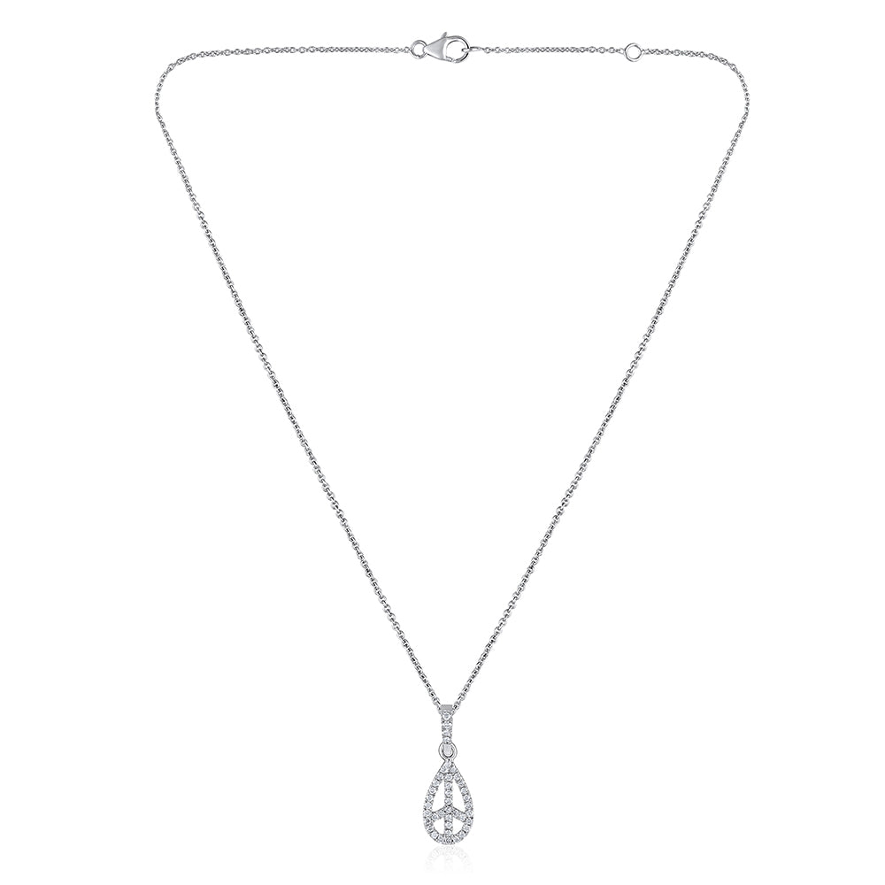 Solid Gold 0.21ct Natural Diamond Pear Peace Sign Necklace