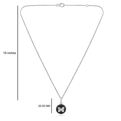 Solid Gold Natural Diamond w/ Black CZ Round Butterfly Necklace