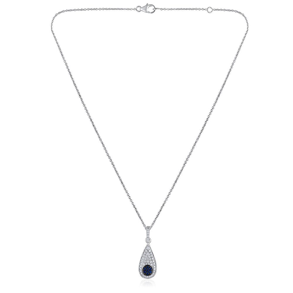 Solid Gold 0.3ct Natural Diamond w/ Sapphire Teardrop Necklace