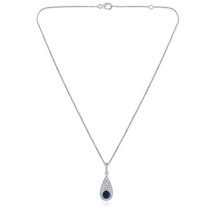 Solid Gold 0.3ct Natural Diamond w/ Sapphire Teardrop Necklace