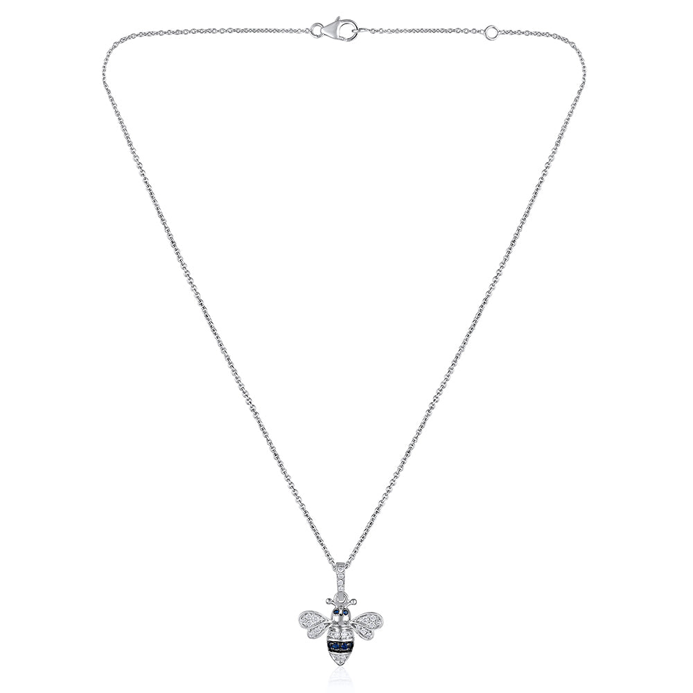 Solid Gold 0.4ct Natural Diamond w/ Sapphire Bee Necklace