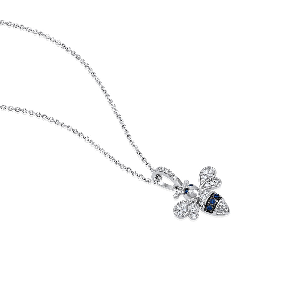 Solid Gold 0.4ct Natural Diamond w/ Sapphire Bee Necklace