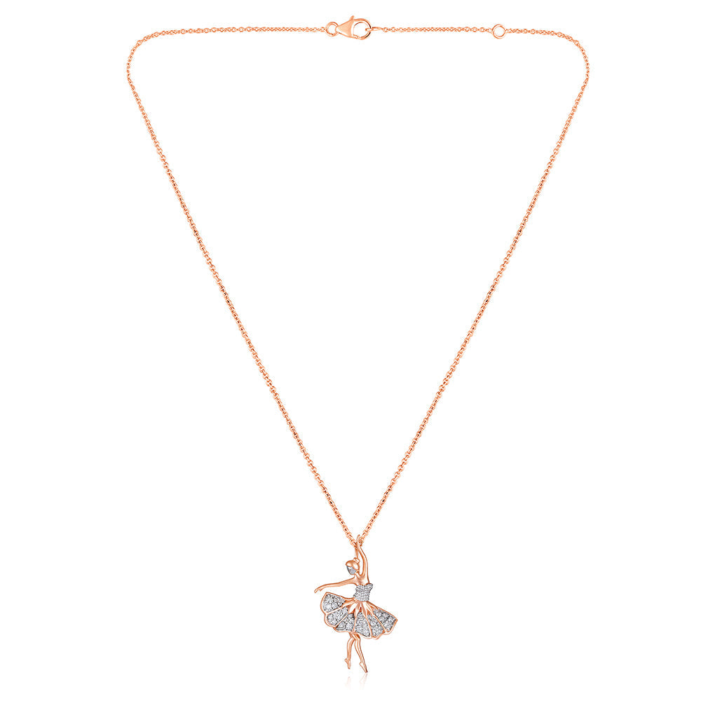 Solid Gold 0.3ct Natural Diamond Ballet Dancer Charm Necklace