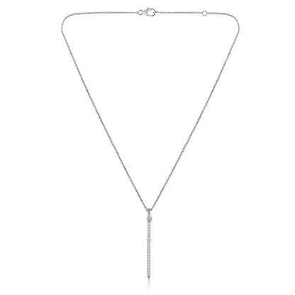 Solid Gold 0.2ct Natural Diamond Line Stick Bar Y Drop Necklace