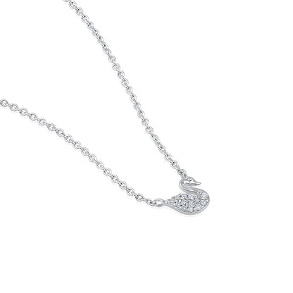 Solid Gold 0.2ct Natural Diamond Swan Necklace Earrings Set