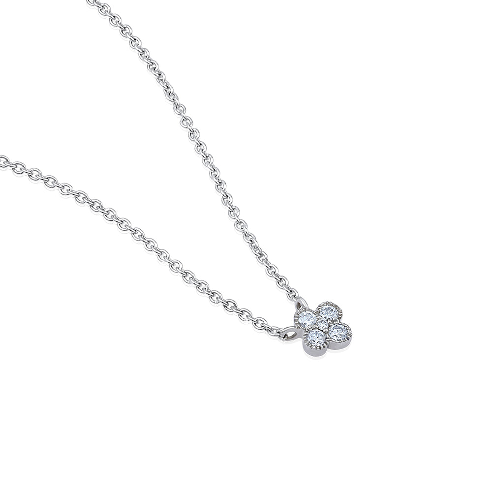 Solid Gold 0.3ct Natural Diamond Small Clover Necklace Earrings Set