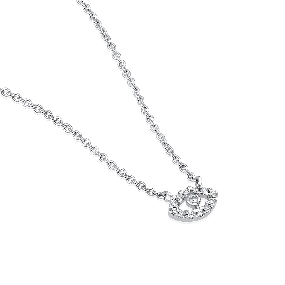 Solid Gold 0.2ct Natural Diamond Evil Eye Necklace Earrings Set