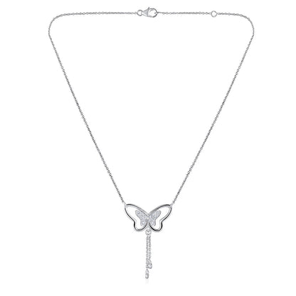 Solid Gold 0.3ct Natural Diamond Butterfly Lariat Necklace