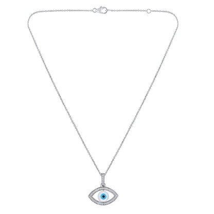 Solid Gold 0.23ct Natural Diamond Blue Evil-Eye Pendant Necklace