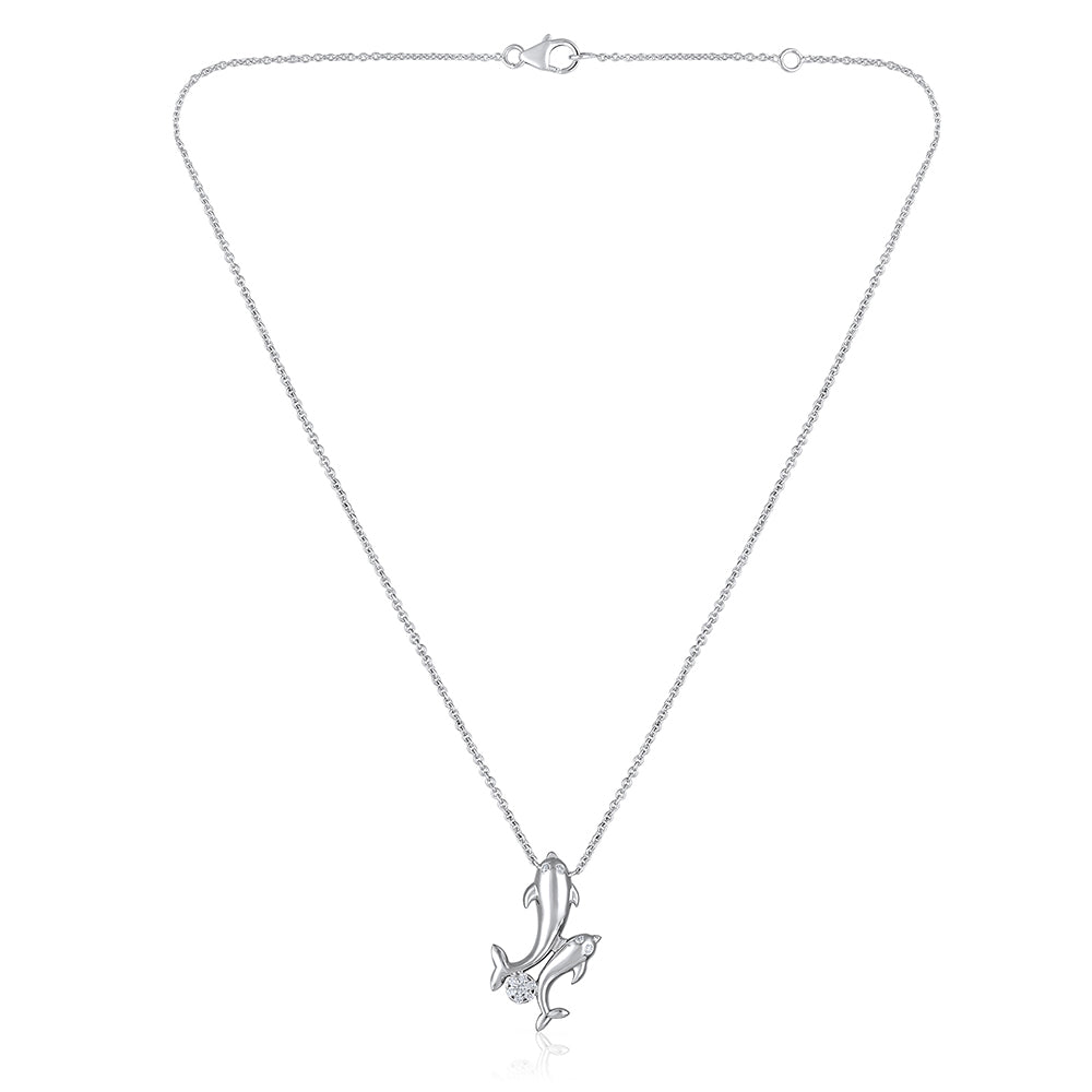 Solid Gold Natural Diamond Mother Daughter Dolphin Necklace
