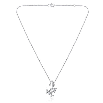 Solid Gold Natural Diamond Mother Daughter Dolphin Necklace