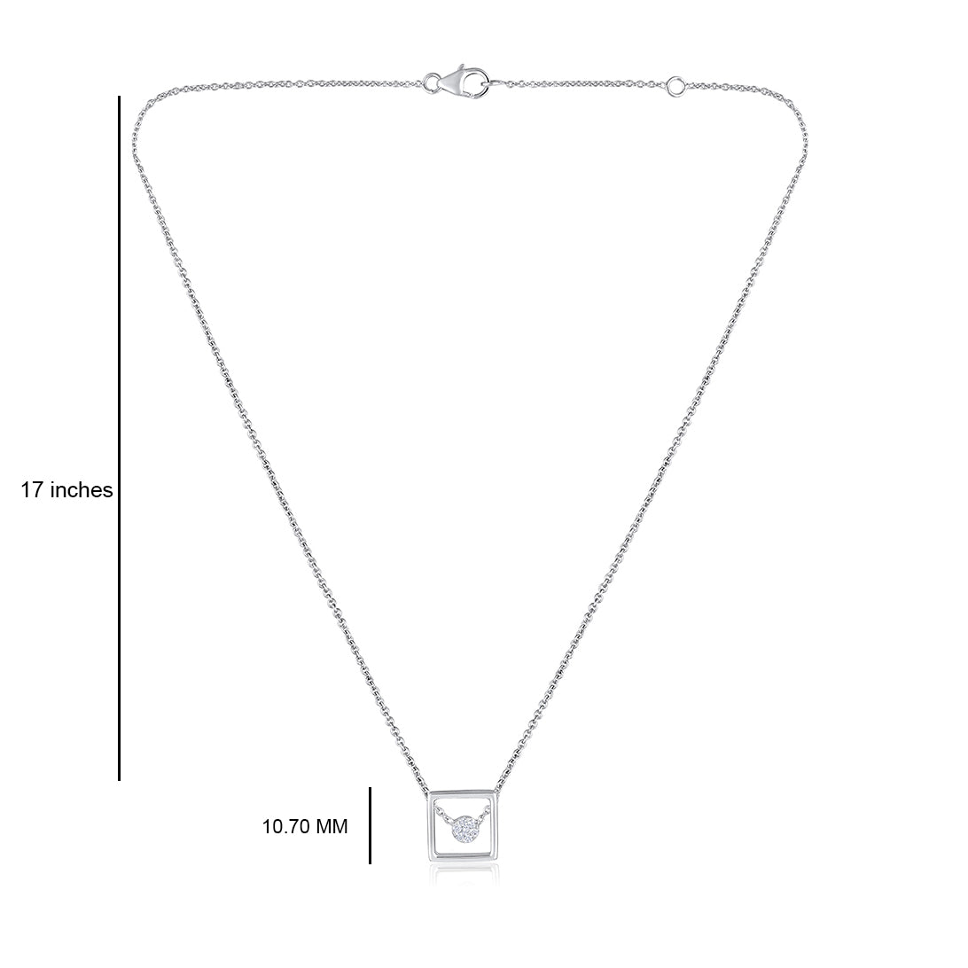 Solid Gold Natural Diamond Square Circle Charm Necklace