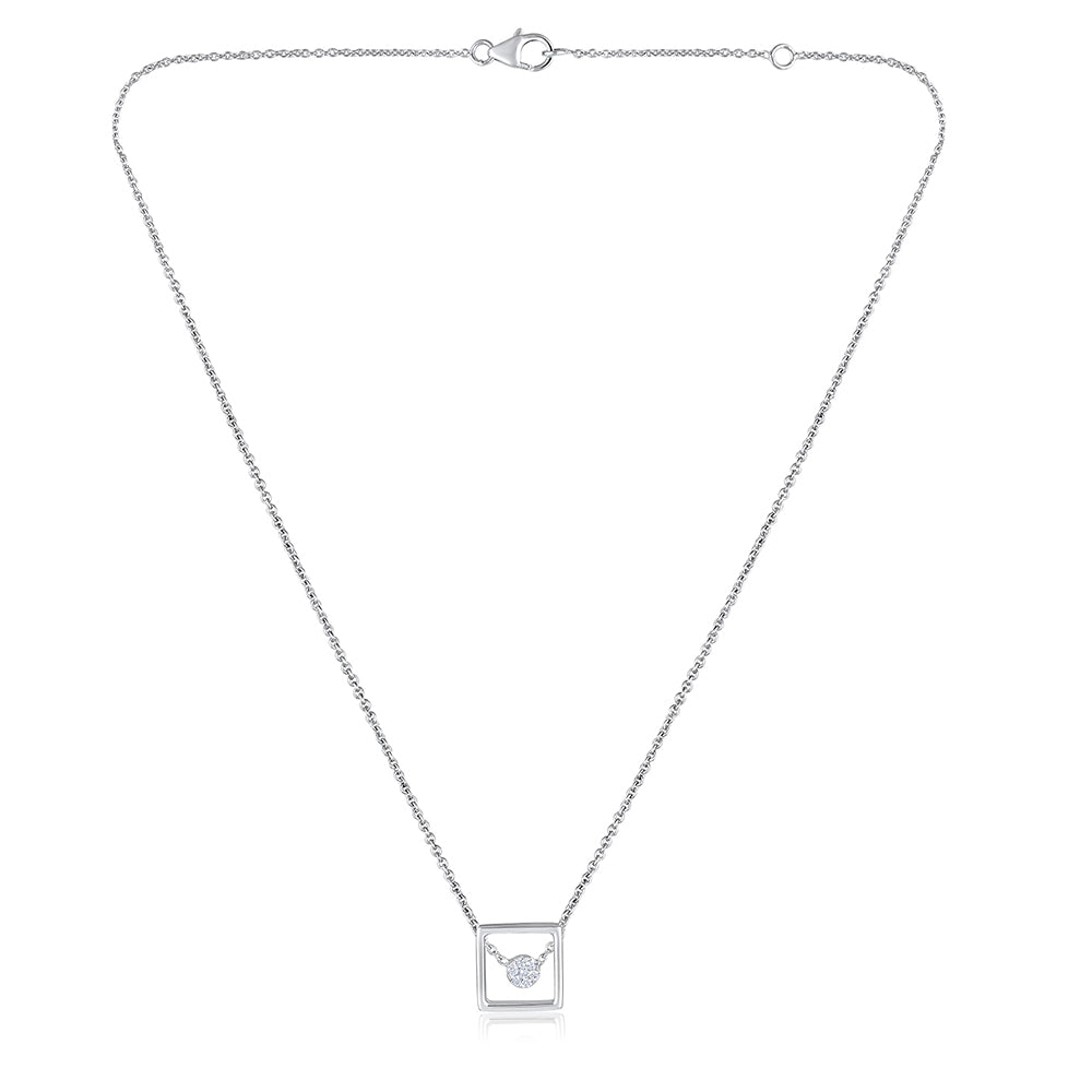 Solid Gold Natural Diamond Square Circle Charm Necklace