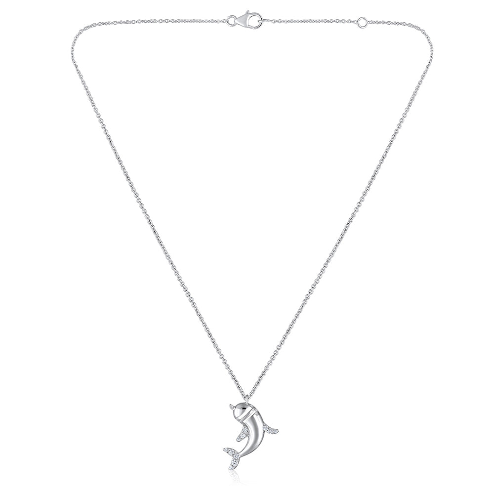 Solid Gold Natural Diamond Dolphin Charm Necklace