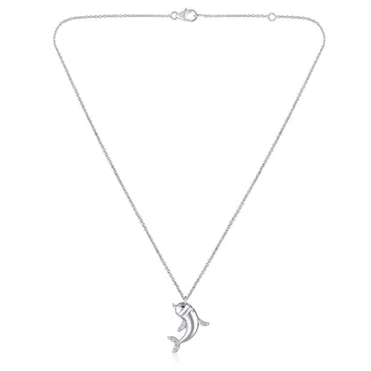 Solid Gold Natural Diamond Dolphin Charm Necklace