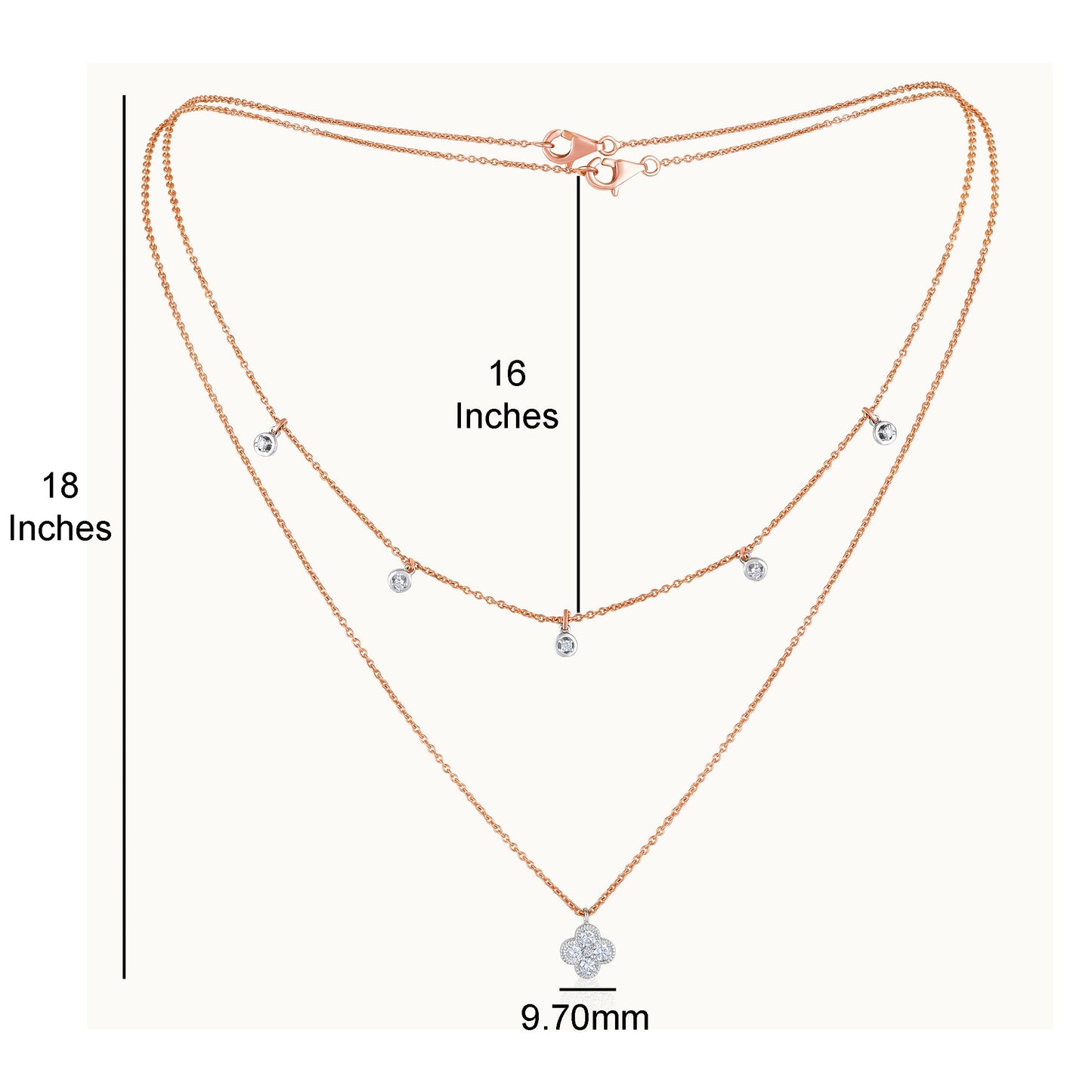 Solid Gold Natural Diamond Clover Station Layer Necklace
