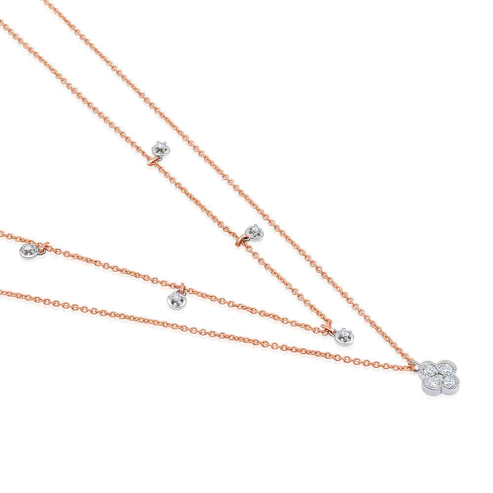 Solid Gold Natural Diamond Clover Station Layer Necklace