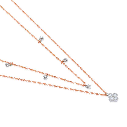 Solid Gold Natural Diamond Clover Station Layer Necklace