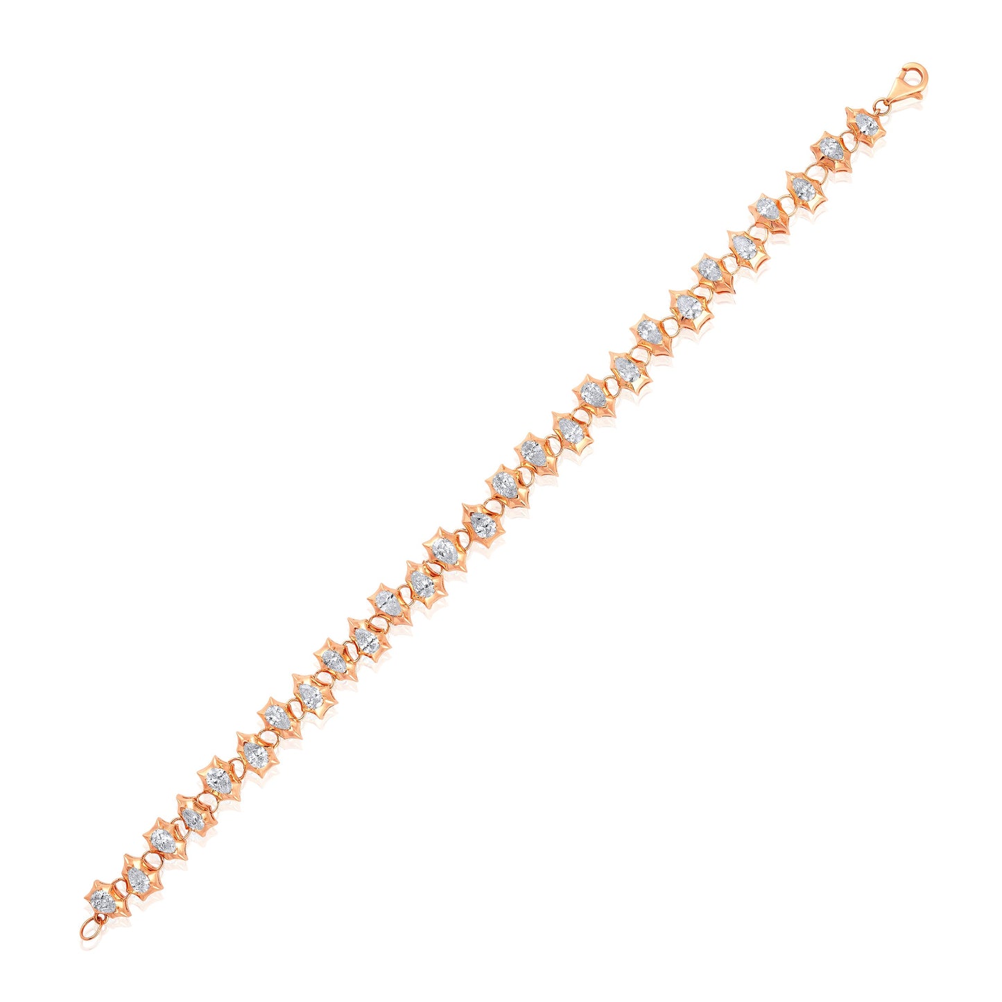 Solid Gold 5.24ct Natural Diamond Pear Spike Bezel Link Bracelet