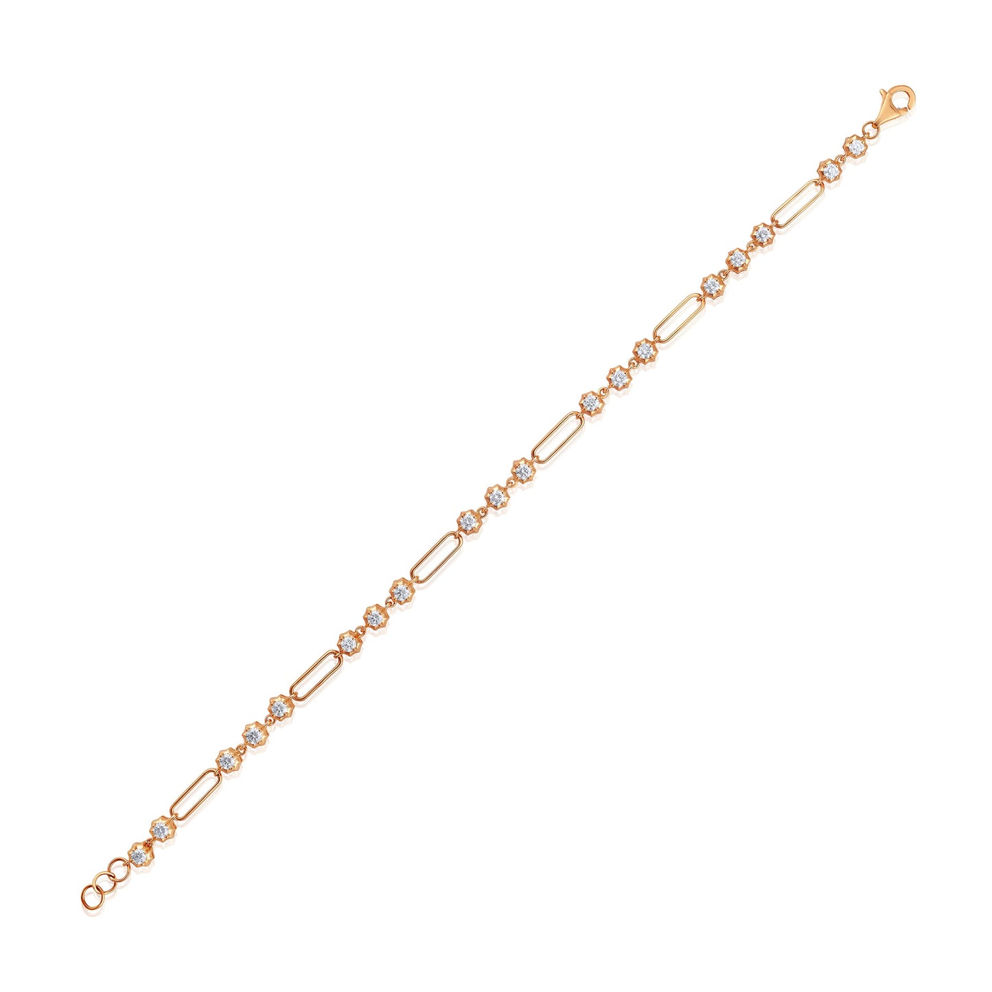 Solid Gold 1.3ct Natural Diamond Spike Bezel Paper Clip Link Bracelet