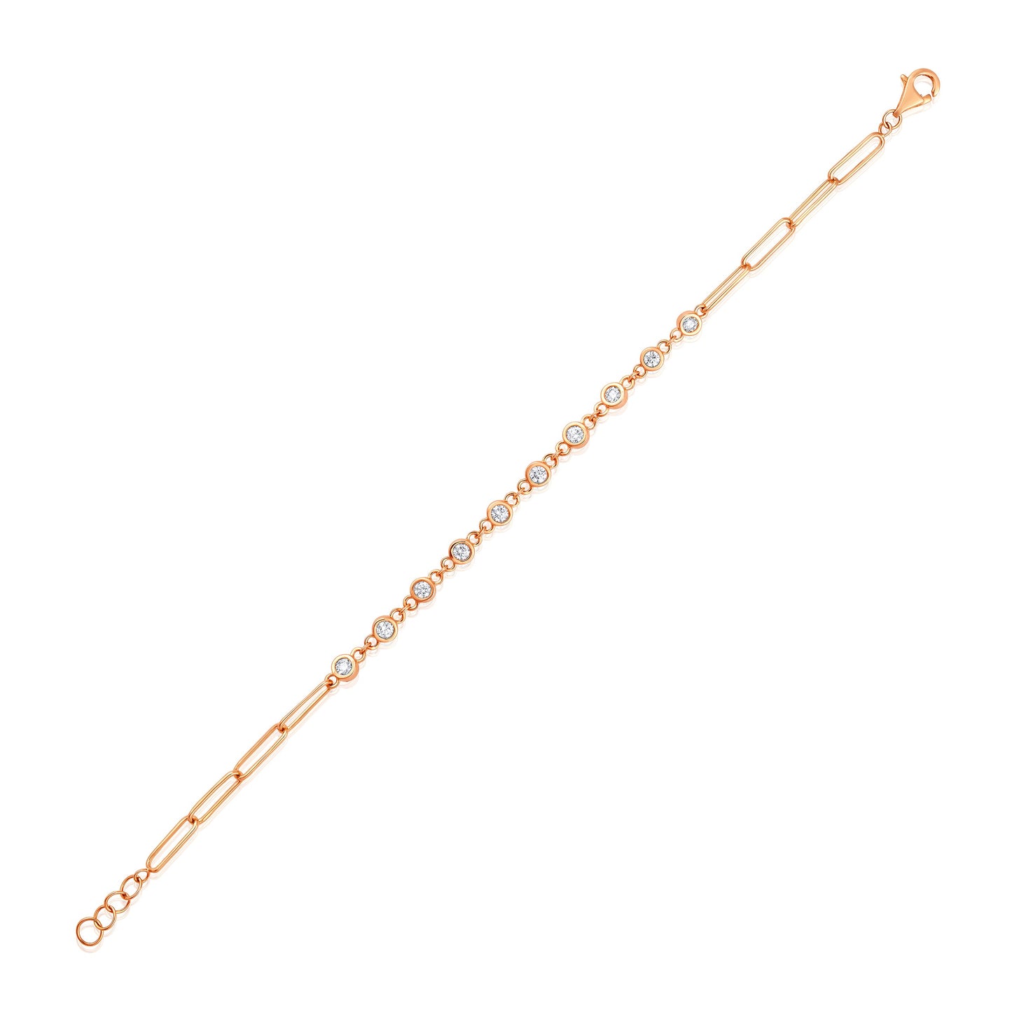 Solid Gold 0.7ct Natural Diamond Paper Clip Link Chain Bracelet