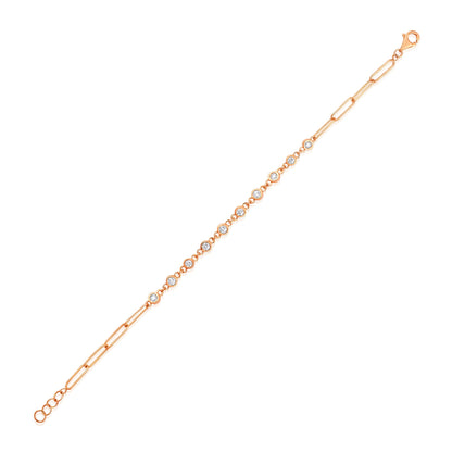 Solid Gold 0.7ct Natural Diamond Paper Clip Link Chain Bracelet