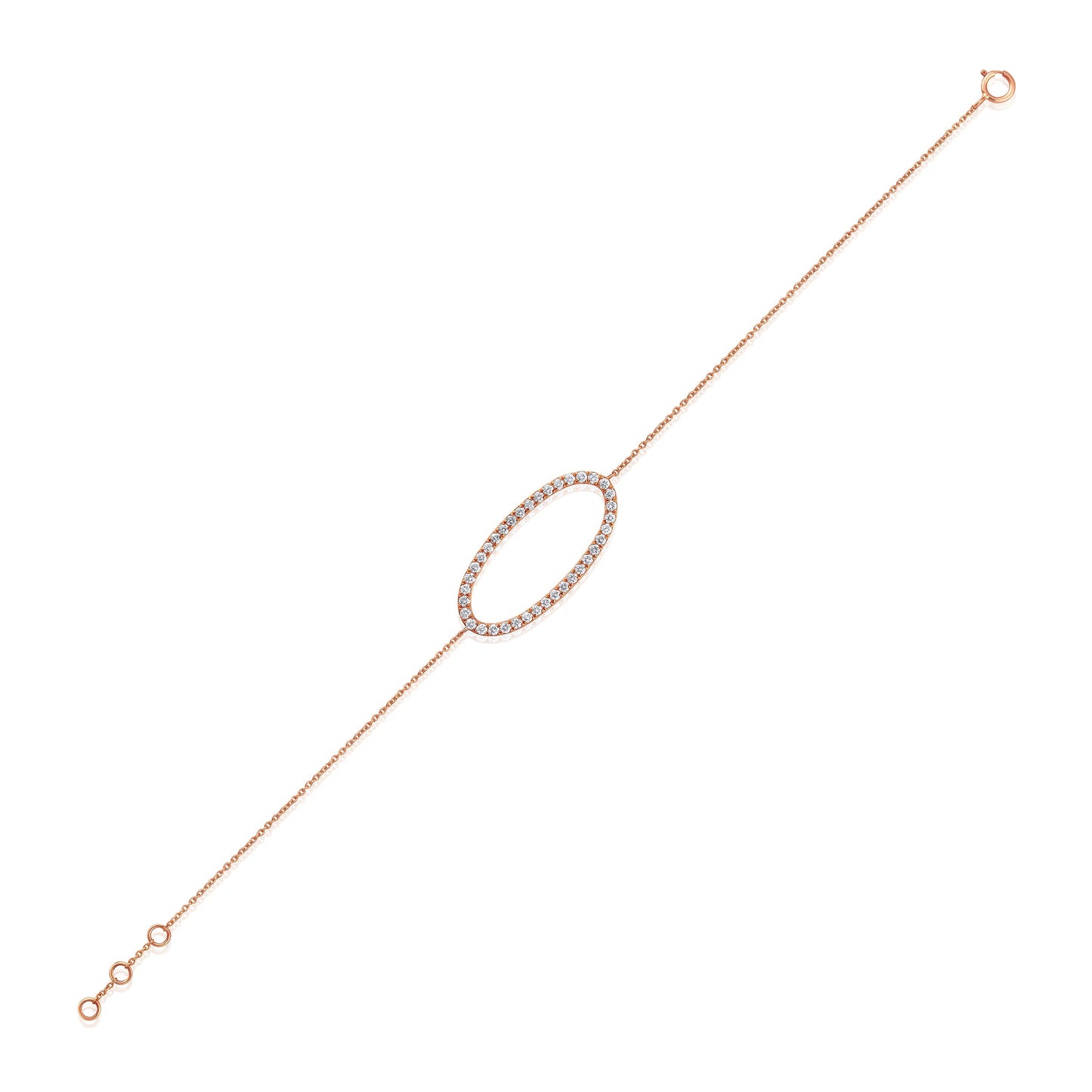 Solid Gold 0.6ct Natural Diamond Oval Cutout Charm Chain Bracelet