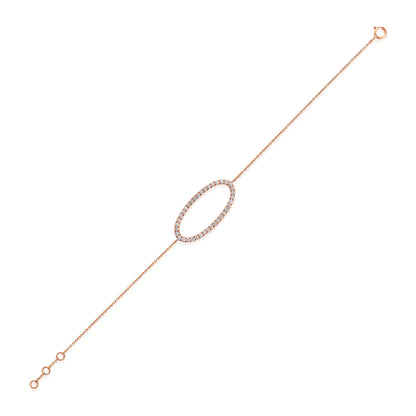 Solid Gold 0.6ct Natural Diamond Oval Cutout Charm Chain Bracelet