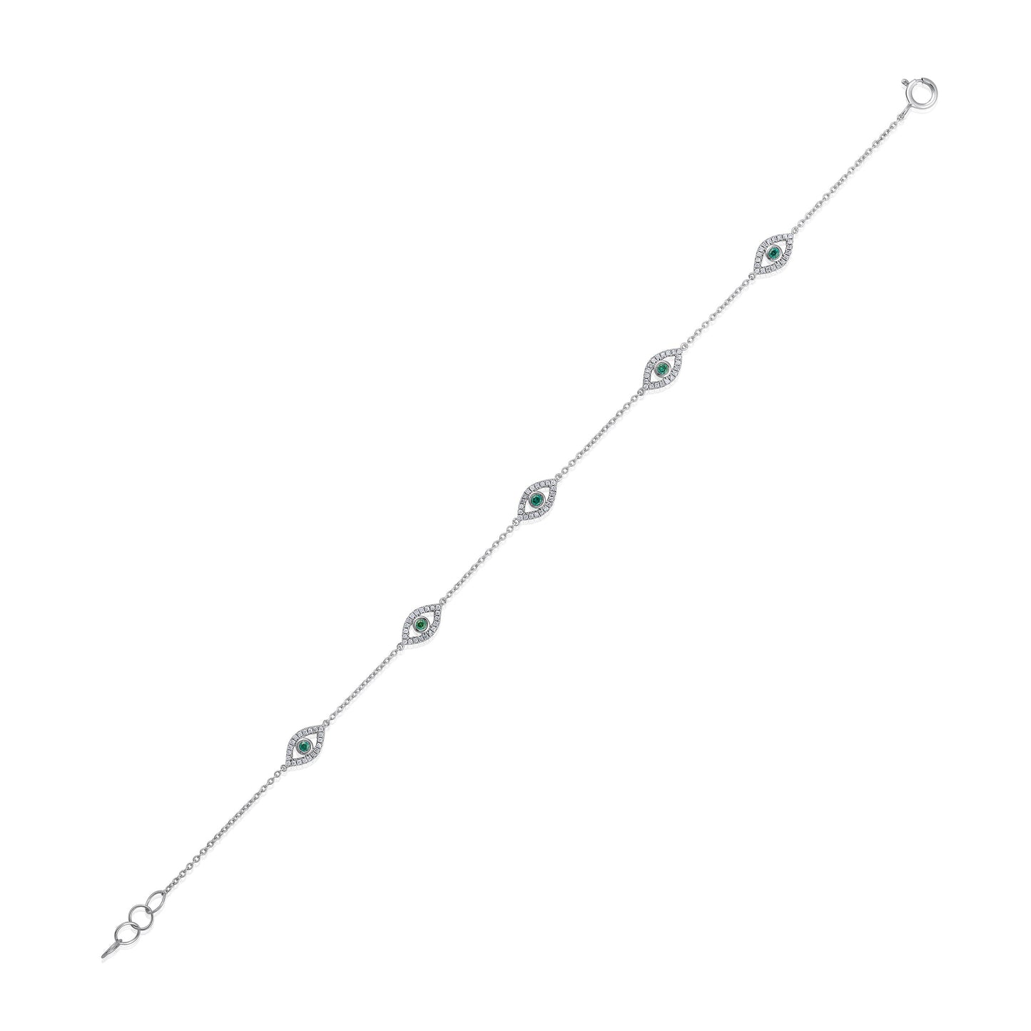 Solid Gold 0.3ct Natural Diamond w/ Blue Evil Eye Chain By Yard Bracelet