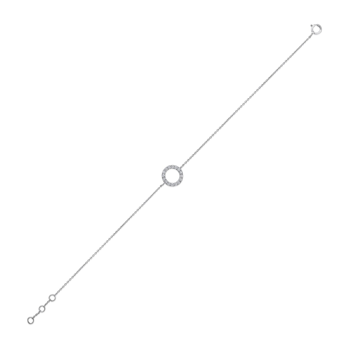 Solid Gold 0.2ct Natural Diamond Circle Round Charm Chain Bracelet