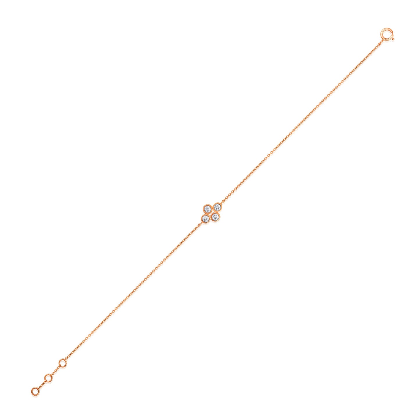 Solid Gold 0.2ct Natural Diamond Clover Quad Charm Chain Bracelet