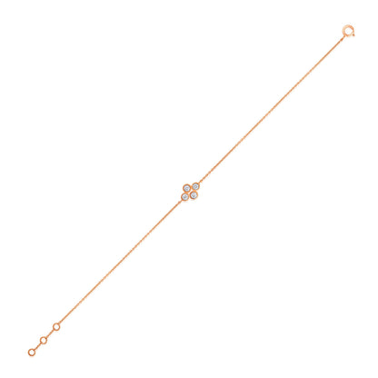 Solid Gold 0.2ct Natural Diamond Clover Quad Charm Chain Bracelet
