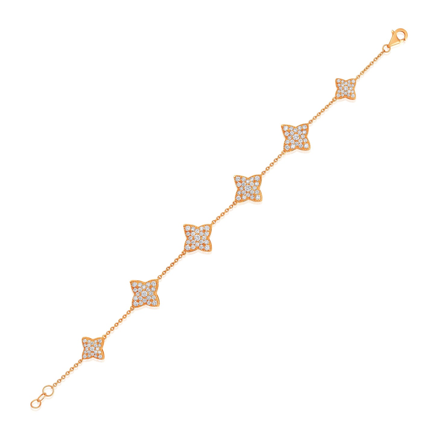 Solid Gold 2.1ct Natural Diamond Clover Studded By Yard Chain Bracelet
