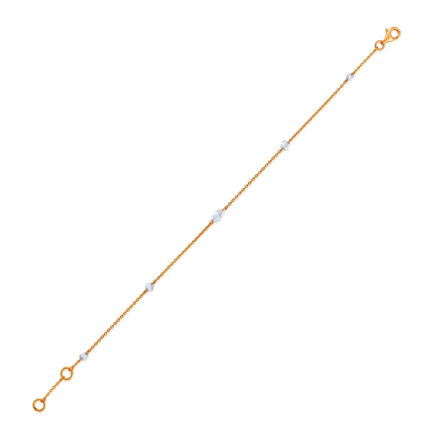 Solid Gold 0.4ct Natural Diamond Rose Cut Multi By Yard Chain Bracelet