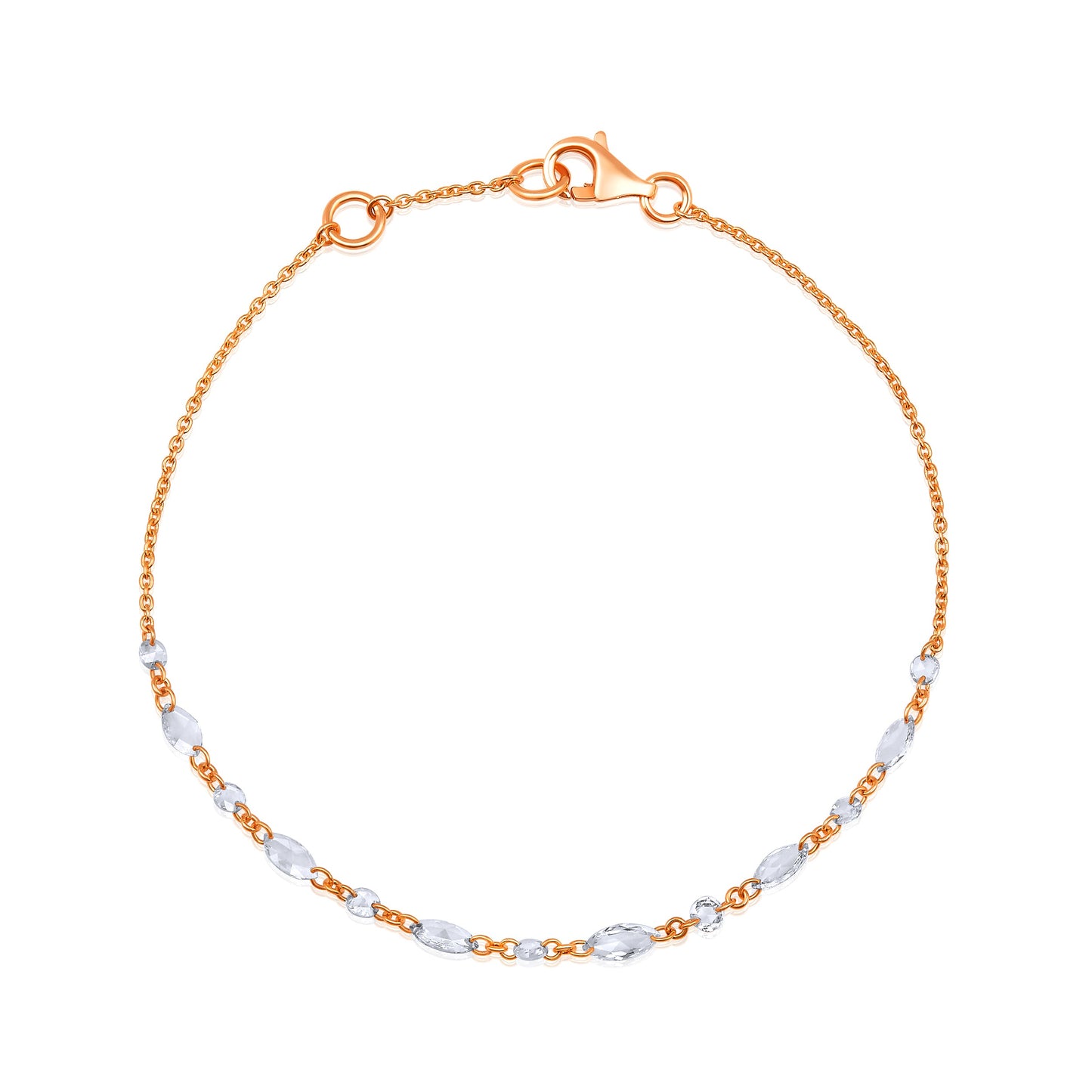 Solid Gold 0.6ct Natural Diamond Rose Cut Multi Tennis Chain Bracelet