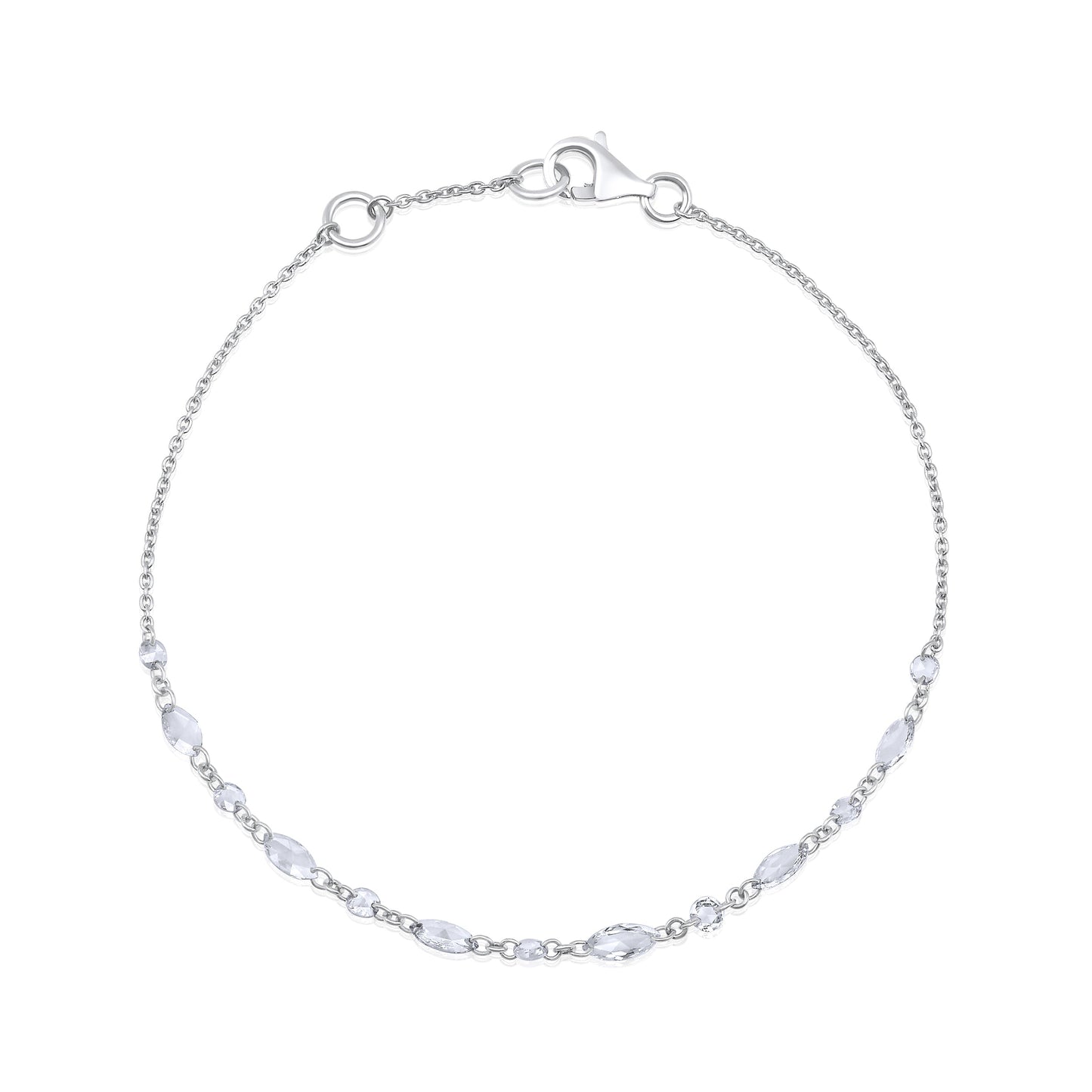 Solid Gold 0.6ct Natural Diamond Rose Cut Multi Tennis Chain Bracelet