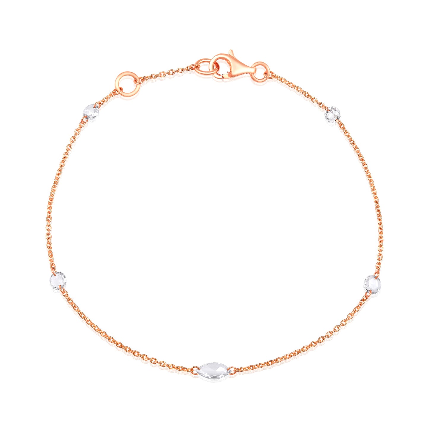 Solid Gold 0.4ct Natural Diamond Rose Cut Multi By Yard Chain Bracelet