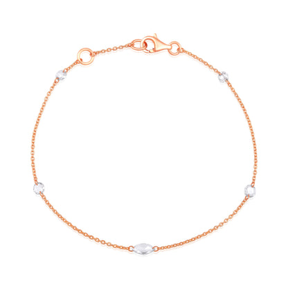 Solid Gold 0.4ct Natural Diamond Rose Cut Multi By Yard Chain Bracelet