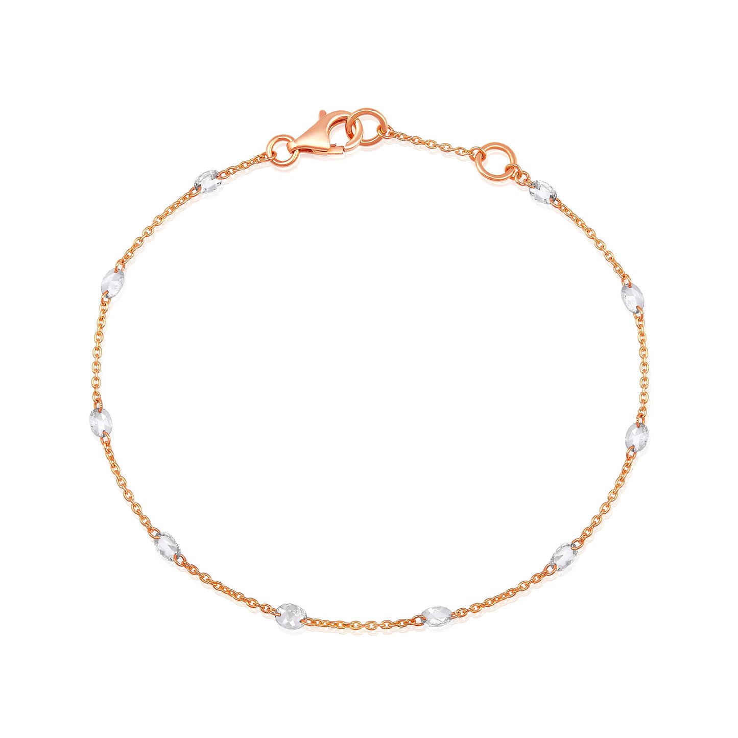 Solid Gold 0.5ct Natural Diamond Rose Cut By Yard Chain Bracelet