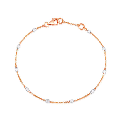 Solid Gold 0.5ct Natural Diamond Rose Cut By Yard Chain Bracelet