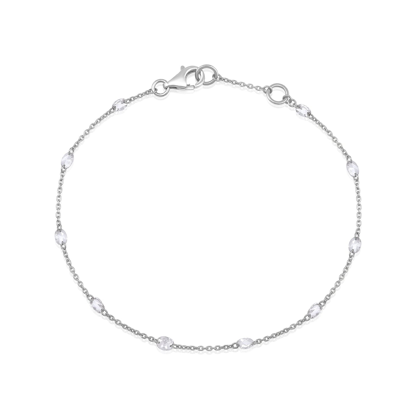 Solid Gold 0.5ct Natural Diamond Rose Cut By Yard Chain Bracelet