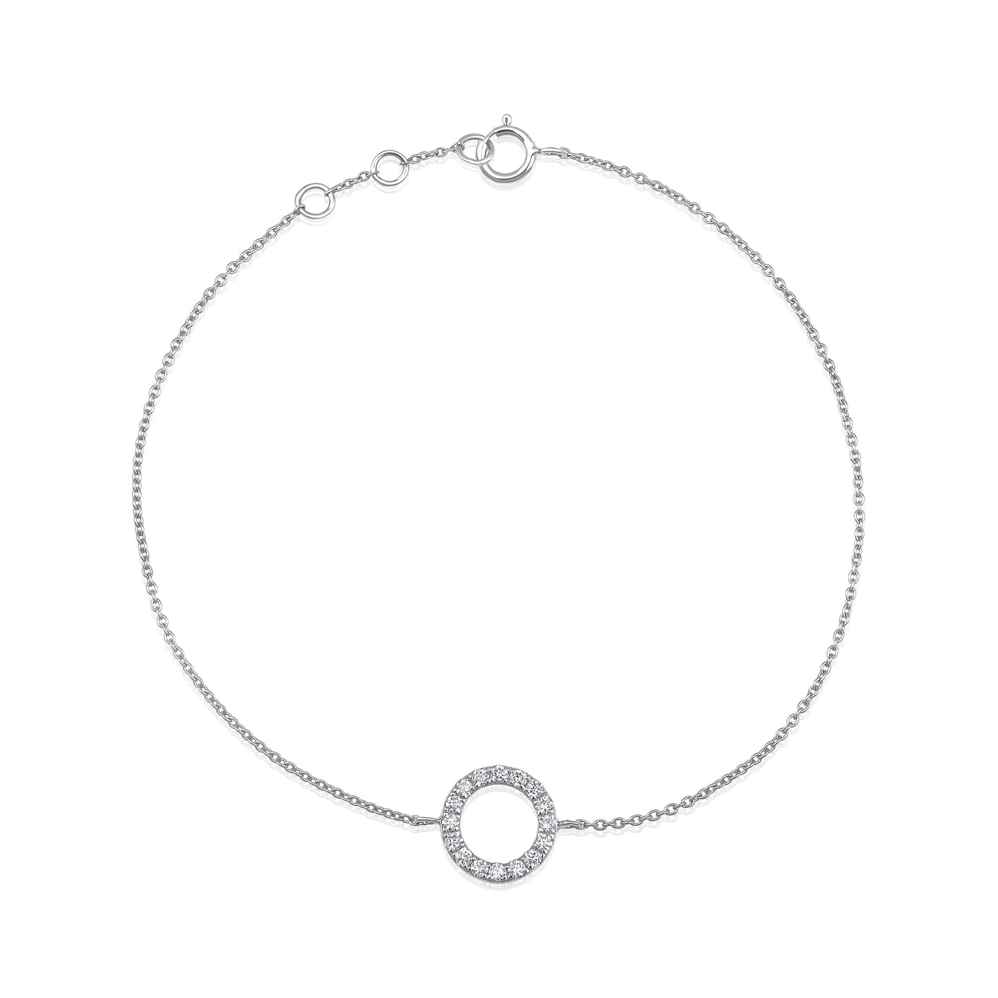 Solid Gold 0.2ct Natural Diamond Circle Round Charm Chain Bracelet