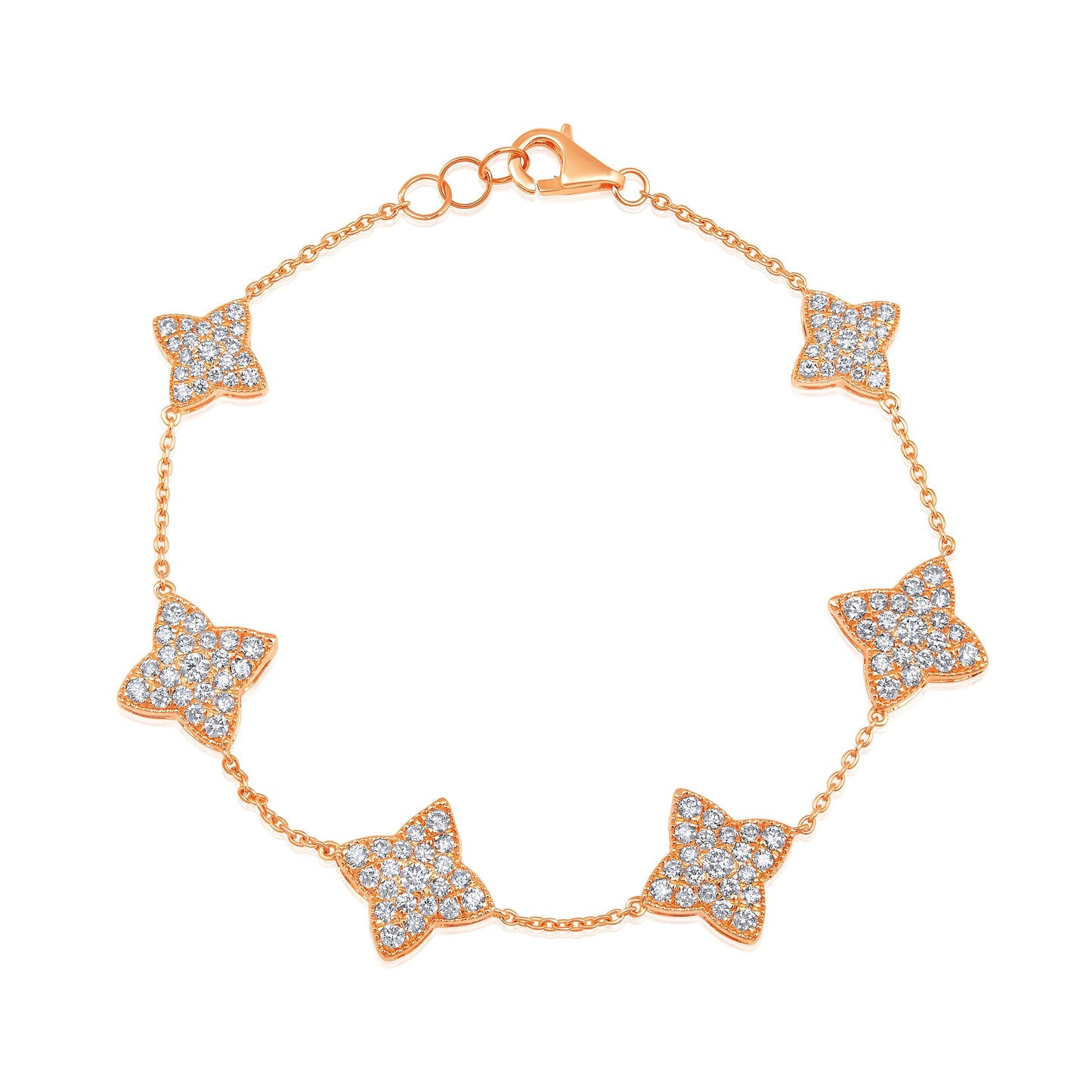 Solid Gold 2.1ct Natural Diamond Clover Studded By Yard Chain Bracelet