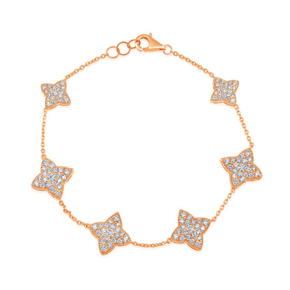 Solid Gold 2.1ct Natural Diamond Clover Studded By Yard Chain Bracelet