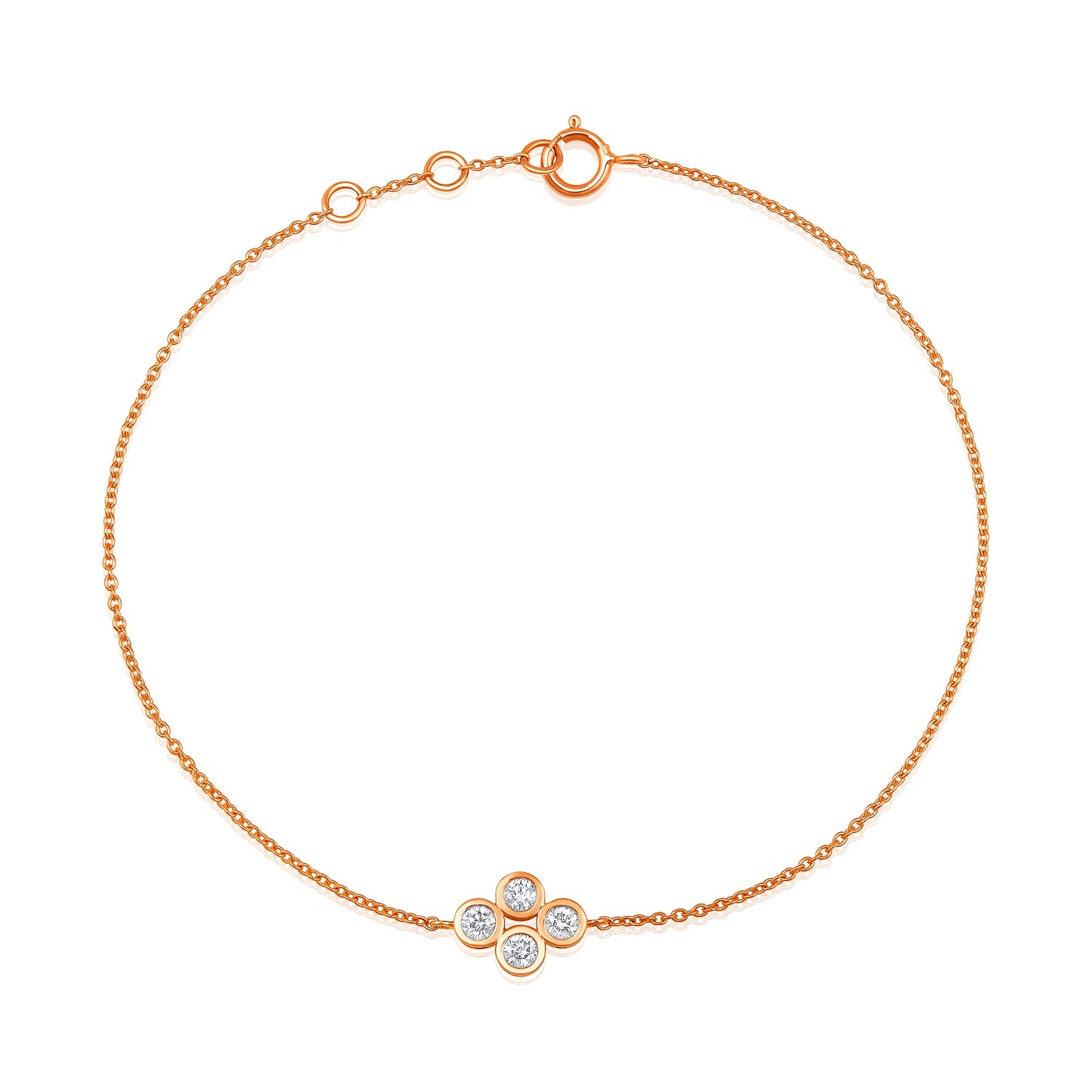 Solid Gold 0.2ct Natural Diamond Clover Quad Charm Chain Bracelet