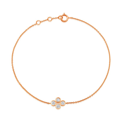 Solid Gold 0.2ct Natural Diamond Clover Quad Charm Chain Bracelet