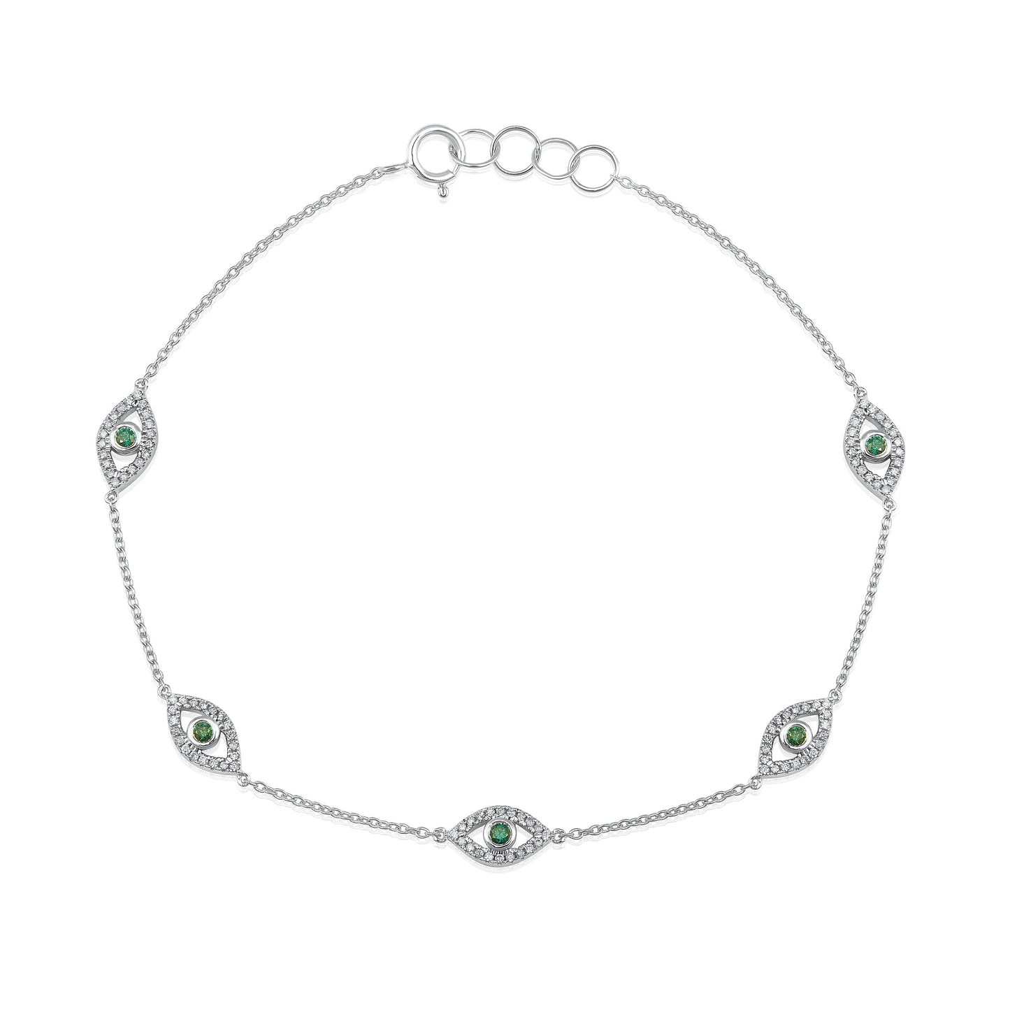 Solid Gold 0.3ct Natural Diamond w/ Blue Evil Eye Chain By Yard Bracelet